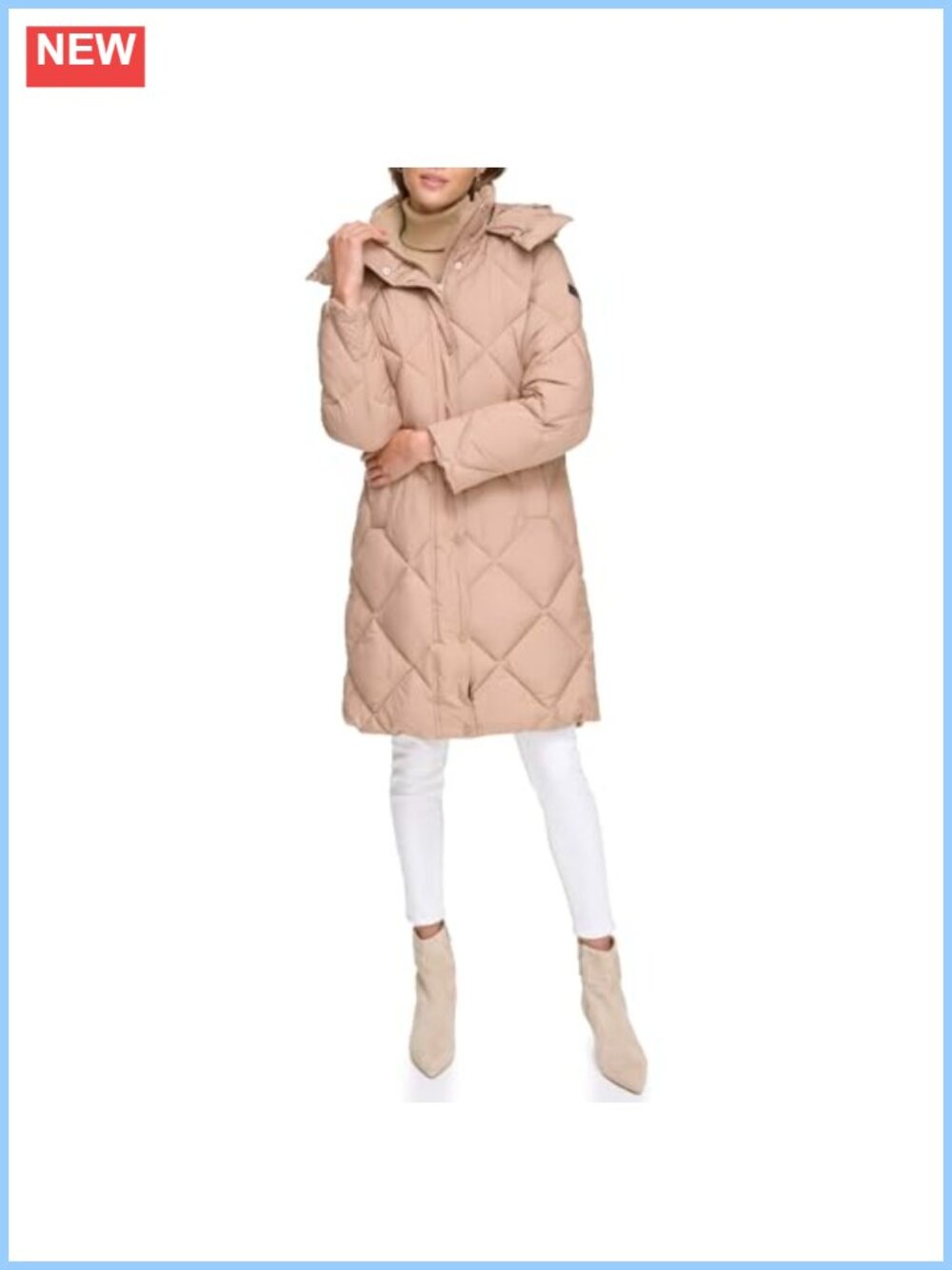 Diamond Quilted Long Puffer Coat Slim Fit Band Collar Cold Weather